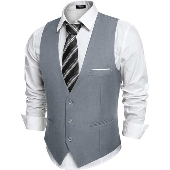 Men's Suit Vest Slim Fit Grey - Picture 1 of 5